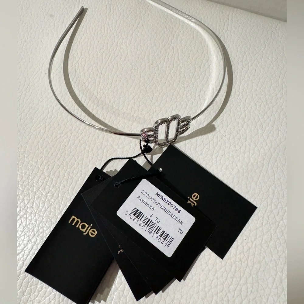 NWT MAJE Clover Logo Silver Headband